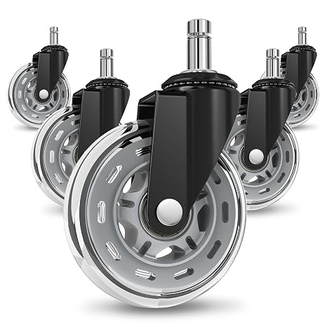 COSYLAND Office Rubber Chair Castors Replacement - Heavy-Duty Computer Gaming Desk Wheels Smooth & Safe Rolling for All Floors Hardwood and Carpet, Fits for 1-KEA Chairs (Clear)