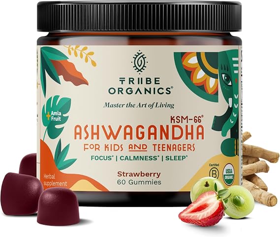 Ashwagandha KSM-66 Gummies for Kids & Teens - Pure Organic Root Extract Ayurvedic Supplement Gummy - Focus Mood Support Increase Energy Strength 300mg of Natural KSM66 for Superior Absorption