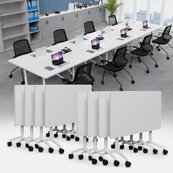 Folding Conference Table, Rectangular Conference Room Tables, Mobile Modular Training Table, Solid Steel Frame,Thickened Panel,for Schools,Meeting Room and Offices (4PCS, 71in)