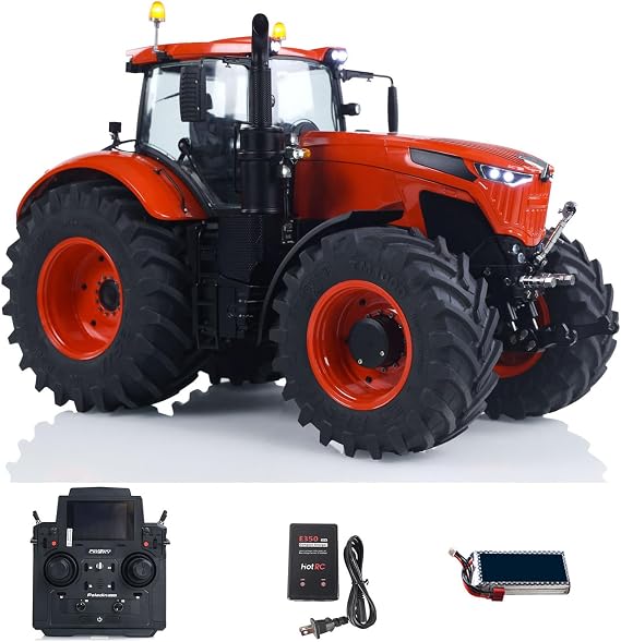 90% Metal Body LESU 1/14 RC Hydraulic Tractor RTR 4X4 Farm Truck Model Aoue 1050 Paladin Pl18Ev Lite Radio Upgrade Smoking Sound Hobby Grade Model(Orange Red Black)