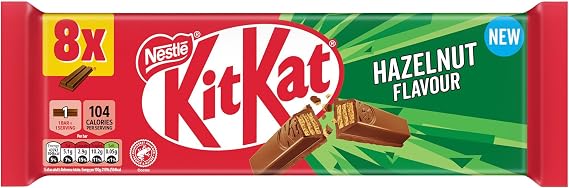 KitKat 2 Finger Hazelnut Flavour Chocolate Bar Multipack, 8 x 20.7g | Pack of 1
