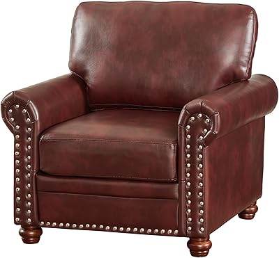 Living Room Chair,Modern Velvet Armchair Single Sofa Comfy Upholstered Arm Chair Living Room Furniture Home Furniture Series with Deep Button Tufting Nailhead Trim BurgundyPU