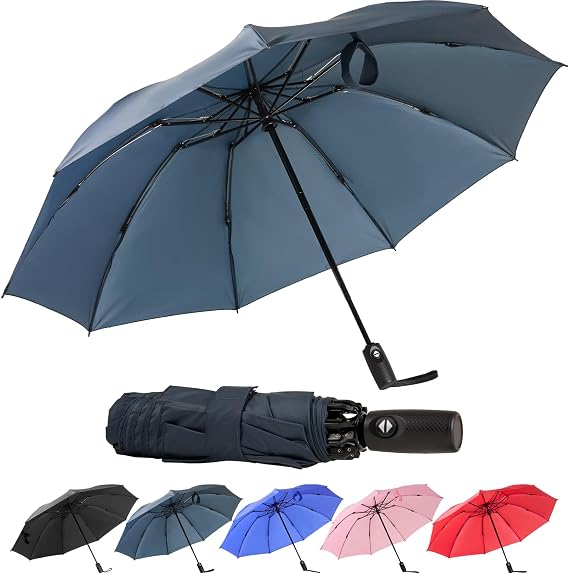 windproof Strong Umbrella, Automatic Folding Compact Travel Windproof Umbrella with Double Canopy, Easy Auto Open & Close, 9 Strong Ribs, Durable & Lightweight for Rain