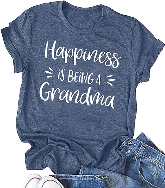 Grandma Shirts for Women Happiness is Being a Grandma Letter Printed Tshirt Grandmother Casual Short Sleeve Tee Tops