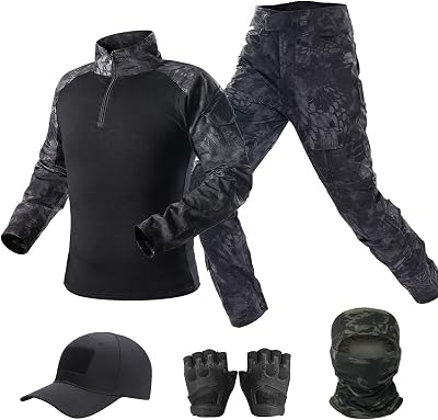 VPZenar Tactical Uniform,Combat Pants and Shirt,Cap Balaclava Gloves Set,Camo Camouflage Suits, Men's Military Airsoft Gear