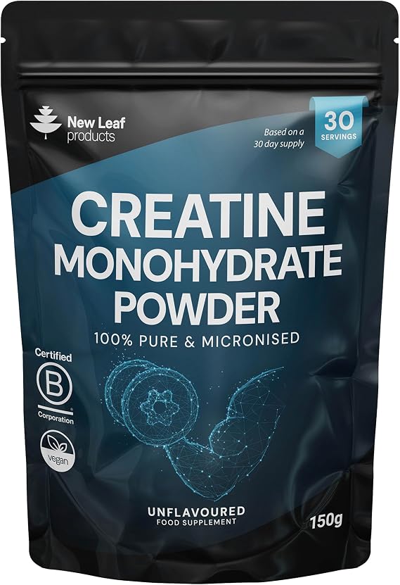 Creatine Monohydrate Powder 100% Pure Micronized Creatine - 150g Increased Absorption & Mixing, Creatine Powder for Physical Performance + Scoop Pre Post Workout Gym Supplements UK Made by New Leaf
