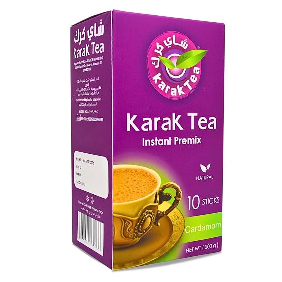Karak Tea Instant Premix Cardamom Natural Chai Powder Oriental Egyptian Arab Egypt Arabic Kosher Halal (1 Pack = 10 Sachets x 20 gm)