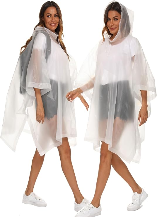 2-Pack Reusable Rain Ponchos for Adults, HOOMBOOM Raincoats Emergency Survival for Women/Men Hood and Drawstring