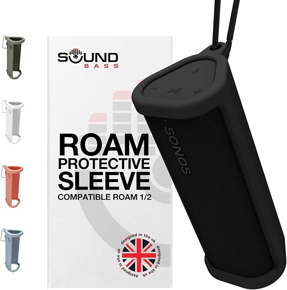 Sound Bass Heavy Duty Protective Silicone Carrying Case for Sonos Roam 2 | Black | Now Includes Bluetooth Button for Roam2 | Protect Your Wireless Bluetooth Speaker Using This Cover/Sleeve