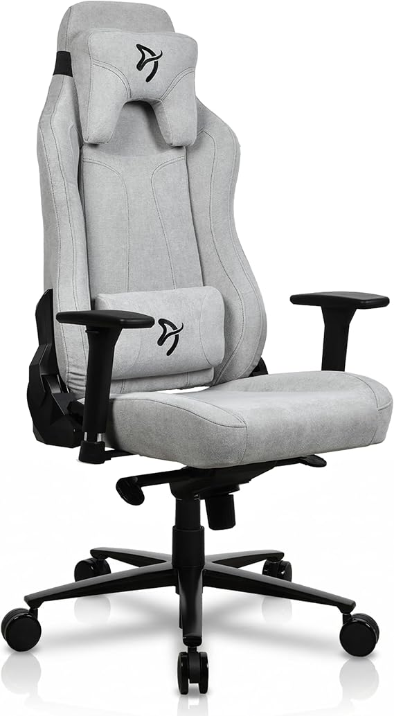 Arozzi Vernazza Soft Fabric Durable Upholstery Ergonomic Office and Gaming Chair with High-Level Features Like 3D Armrests and a Pro Mechanism Along with Soft Neck & Lumbar Support Pillows-Light Grey