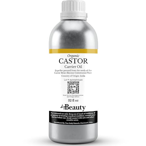 Organic Castor Oil - 32oz Bulk, Cold Pressed for Hair, Skin & Lashes