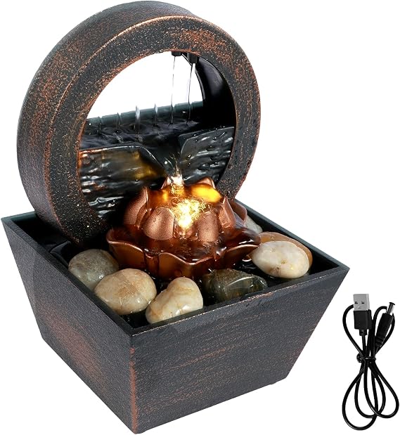 Generic Tabletop Fountain Meditation Water Fountain with Light Creative Small Waterfall Fountain Decorations Sound Relaxation Fountain Ornament for Table Office Bedroom(C)