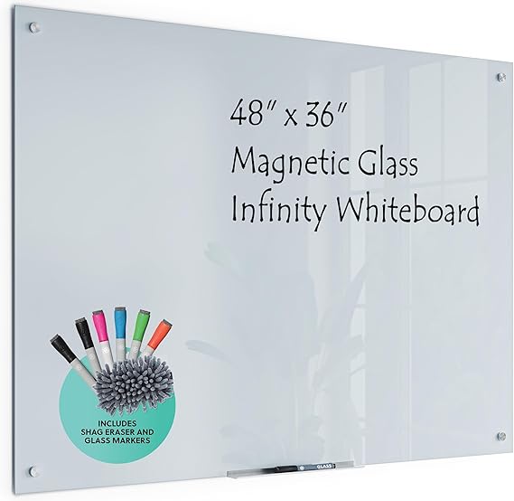 U Brands Magnetic Glass Dry Erase Board, White Board, 48 x 36, Value Pack