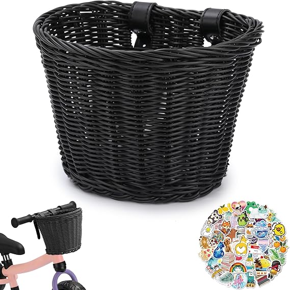 Multi-Color Hand-Woven Oval Kids Bike Basket with Leather Strap