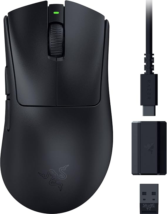 Razer DeathAdder V3 HyperSpeed - Ultra Light Wireless Ergonomic E-Sport Gaming Mouse with 26K DPI (55g Lightweight Soft Touch Coating 100 Hours Runtime HyperSpeed with 8K Hz) Black