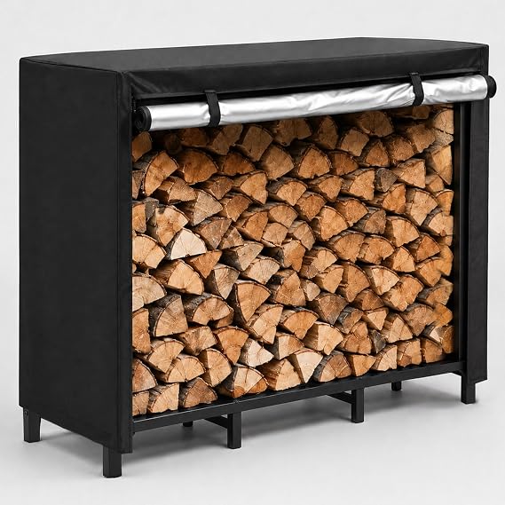 TC-HOMENY Log Rack with Cover Zippered Indoor Outdoor Firewood Storage Rack