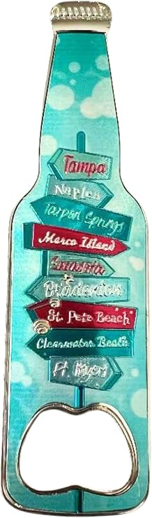 Vacation Spots Collectable Souvenir Refrigerator Magnet with Bottle Opener (Florida Beaches Including Tampa, Naples, Marco Island, Tarpon Springs, Sarasota, Bradenton, St. Pete Beach, and Ft. Myers)