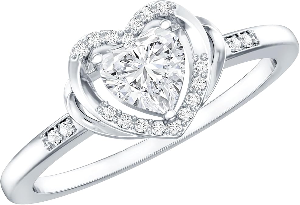 Certified 0.5 Carat Lab Grown Diamond Heart Promise Ring, Ef-Vs Quality, Diamond Halo Ring - With Jewelry Box