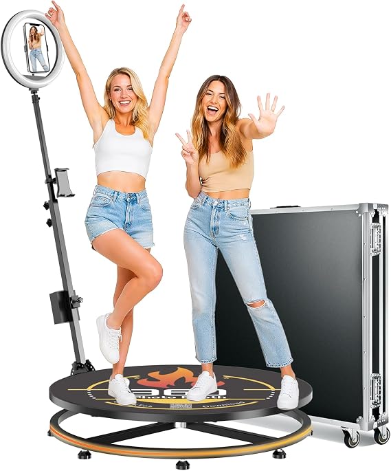26.8 Inch 360 Photo Booth Machine with RGB Strip Light, Flight Case