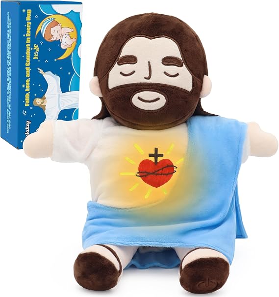 Yelakey 15.7" Jesus Plush that Breathes, Soothing Light Up Musical Toy
