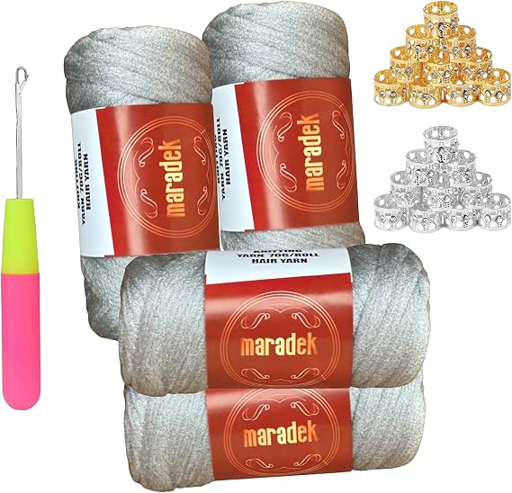 100% Acrylic Brazilian Wool Yarn 70g Fiber for Hair Crochet/African Weave/Knitting/Dreadlock Extensions/Twists and More (4 Pack, Gray)