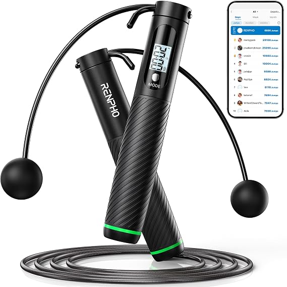 RENPHO Smart Cordless Jump Rope with Counter, App Data Tracking | App Data Storage & Analysis, Adjustable Cable Length, 3 Workout Modes, Dual Use Design, Fitness Training for Men Women