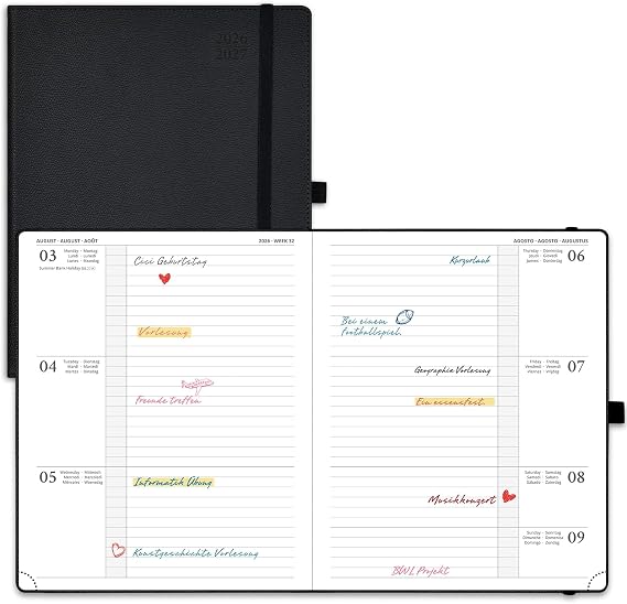 POPRUN Calendar 2026 2027 Horizontal Weekly Planner Approx. A4 (21.2 x 25.9 cm)