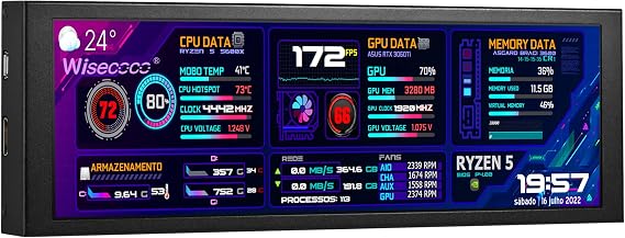wisecoco 7.84インチ ミニモニター HD IPS 1280x400 セカンダリスクリーン ストレッチバー LCDディスプレイ ラップトップコンピュータ速度温度Windows Aida64 CPU GPUモニタリング用ケーシング付き