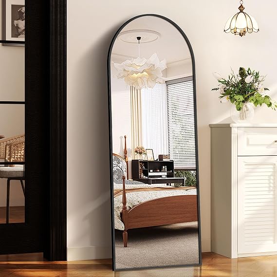 GlasFlength Arched Full Length Mirror, 58"x18" Full Body Floor Mirror with Stand for Bedroom & Cloakroom, Black