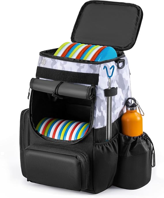 uniHimal Disc Golf Bag, Heavy Duty 600D Polyester, Disc Golf Backpack with Insulated Cooler and Multiple Pockets, 26+ Capacity, Lightweight and Durable