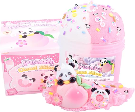 Peach Cloud Slime Kit, with Fun Pink Panda Slime Add Ins, Soft Non-Sticky, Scented Slime Kit for Kids, Birthday Gifts for Boys & Girls, Classroom Rewards, DIY Stress Relief Toy