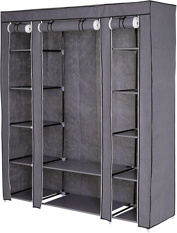 dibea Foldable Fabric Wardrobe 175 x 150 x 45 cm Grey