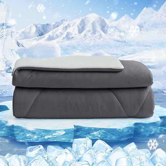 HOMFINE Cooling Blanket for People Double-Sided Summer Blanket for Sofa Bed Summer Q-MAX>0.4 Soft Cooling Blanket, Cooling Blanket, Anti Static, Grey, 150 x 230 cm
