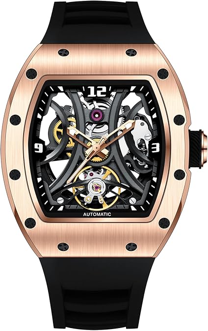 Paras Crown Automatic Watches for Men Stainless Case Silicone Strap Analog 50M Waterproof Mechanical Watch Fashion Mens Watches Relojes De Hombre
