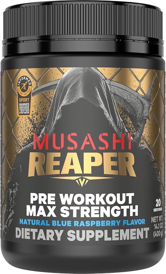 Musashi Reaper Pre Workout Max Strength, Blue Raspberry, 400 g, 20 Servings