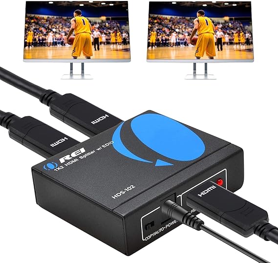 OREI HDMI Splitter 1 in 2 out - Ultra HD 4K @ 30Hz, HDCP, 3D & Full HD 1080P Support for Xbox, PS4, Blu-ray, HDTV - Adapter Included