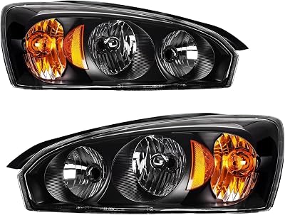 Headlight Assembly,Black Headlights Compatible with 2004-2007 Malibu,2008 Malibu Classic LSLT,Amber Reflector Color Clear Lens Color, OE Style Replacement Headlight Assembly