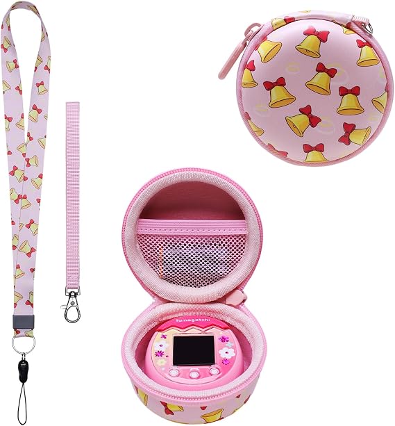 LTGEM Case Compatible With Tamagotchi Pix/ Original/ Nano x/ Hello Kitty/ Uni,Storage Protective Carrying Electronic Pets Case With Lanyard Neck Strap(Bell Pink)