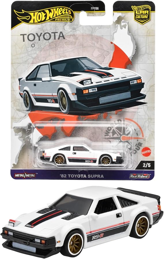 Hot Wheels Car Culture World Tour '82 Toyota Supra Toy Vehicle Mini Car, Ages 3 and Up, White HRV97