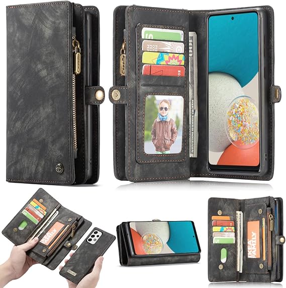 Simicoo Samsung Galaxy S24 Ultra Wallet Leather Case Detachable Magnetic Zipper Flip Case 11 Card Slots Holder Wrist Strap Handle Shockproof Cover Pocket Wallet Handbag for S24 Ultra (Black)