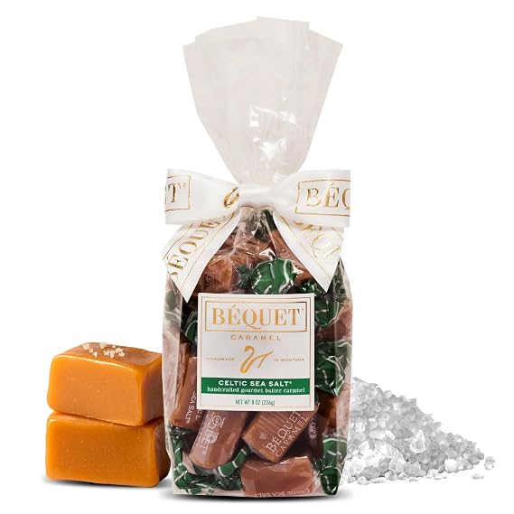 Bequet Celtic Sea Salt Caramels Soft, Individually Wrapped Gourmet Caramel Candy, GlutenFree & Kosher 8 oz Gift Bag