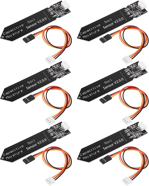 6PCS Updated Capacitive Soil Moisture Sensor, Corrosion Resistant Humidity Detection Sensors with Wire 3.3-5.5V Garden Watering DIY for Arduino, Raspberry Pi - Improved Version