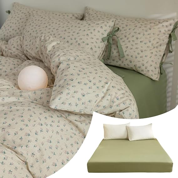 VM VOUGEMARKET 3 Pieces Flower Comforter Set + 1 Matching Fittedd Sheet