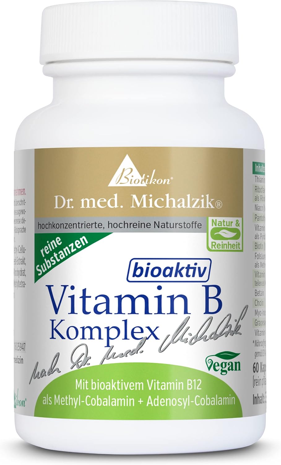 Vitamin B Complex Bioaktiv and Hochdosiert + No Additives + B Vitamins + Betaine + Choline + Inositol and 100% pure vegetable and Gluten Free + Lactosefrei + Gelatinefrei Myo (60 Vegan Capsules