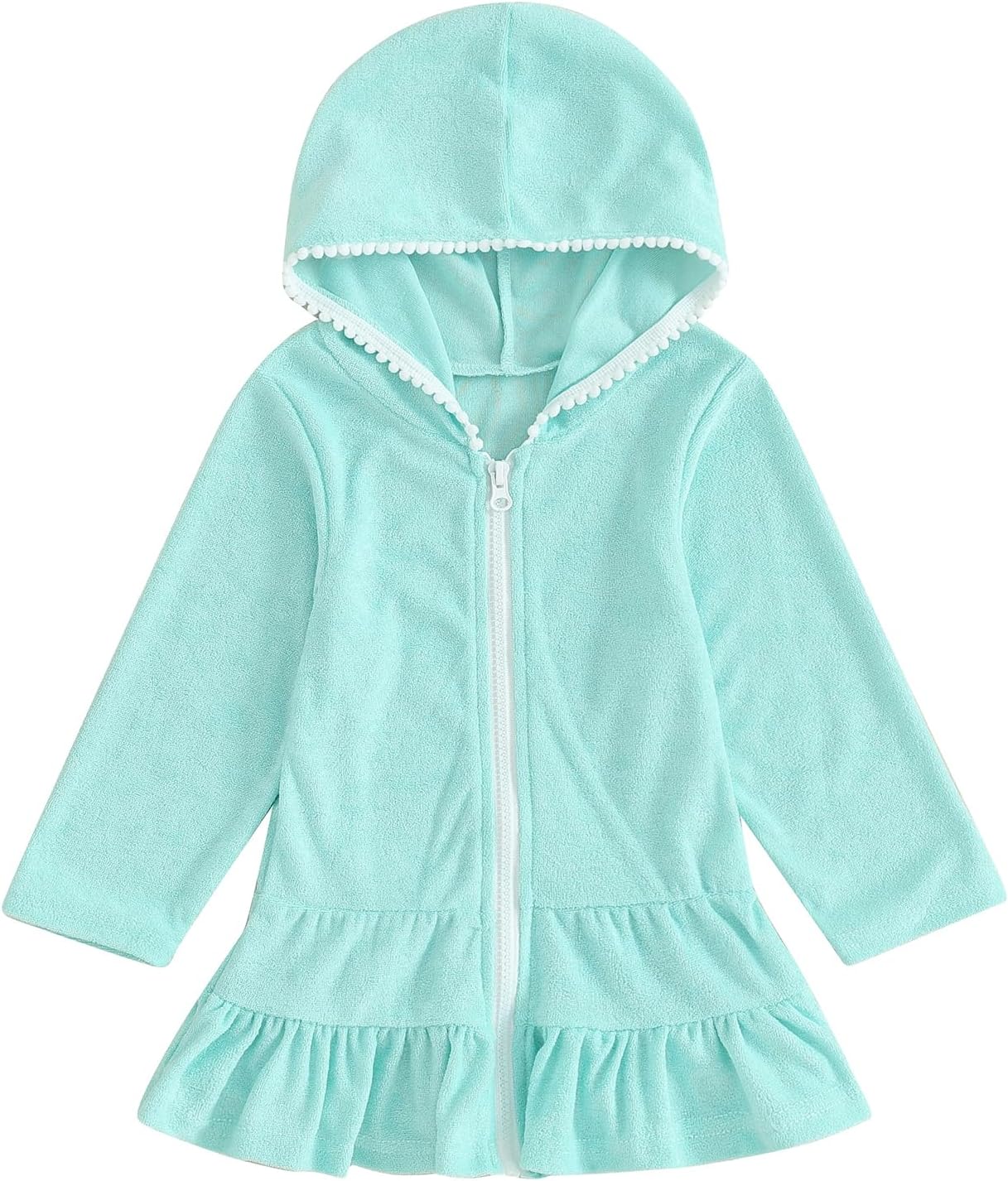 Kid Girls Swim Cover Up Kid Hooded Zip-Up Terry Swimsuit Coverup Towel Bathing Suit Bathrobe Pool Beach Robe Dress