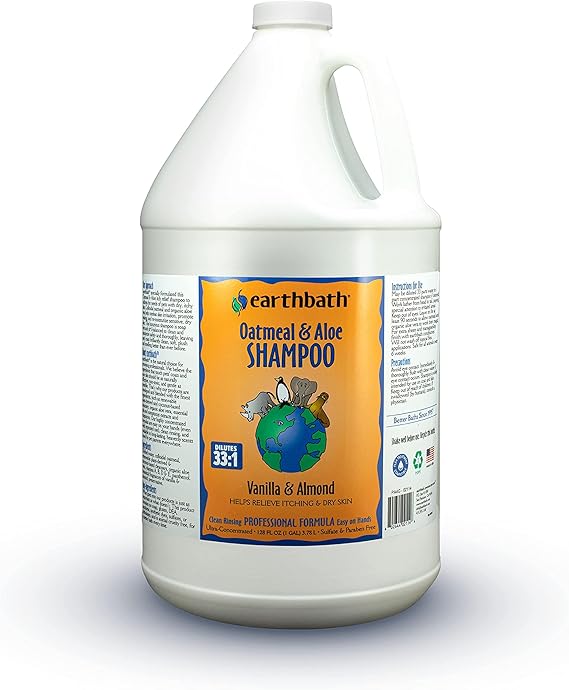 earthbath, Oatmeal & Aloe Itch Relief Shampoo - Dog & Cat Oatmeal Pet Shampoo, for Itchy and Dry Skin, Made in USA, Cruelty Free, Vanilla and Almond - 128 Oz (1 Pack)