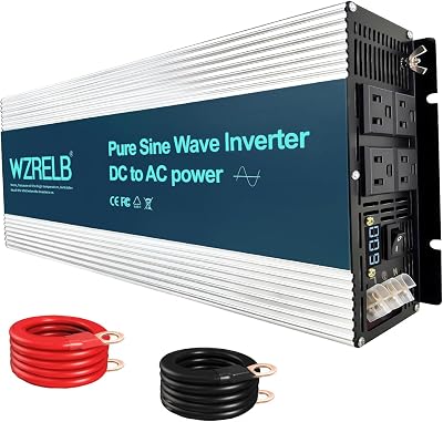 WZRELB 5000W Pure Sine Wave Inverter, Car Power Inverter 60V DC to 110V 120V AC Converter for RV, Truck, Solar, Outdoor with 4 AC Outlets, Hardwire Port, Surge 10000W, LED Display,Off-Grid