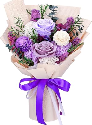 Flowers Gifts For Mom,Purple Valentines Gifts, Preserved Flower Bouquets, Purple Roses, Birthday Gifts For Women, Mothers Day Flowers For Wife