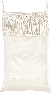 Mkono Macrame Hanging Laundry Hamper with Over The Door Hooks Saving Space Laundry Bag with Zipper and Wide Open Top Boho Decor Hanging Dorm Dirty Clothes Basket, for Bathroom Dorm Home Travel