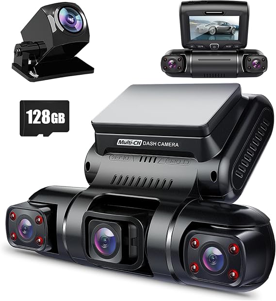 PRUVEEO Dash Cam, 4 Kanallı Kamera FHD 1080Px4, Ön, Sol, Sağ ve Arka, Ön ve Arka İç, Dahili GPS WiFi, 256 GB Max, Ücretsiz 128 GB Kart, D90-4CH